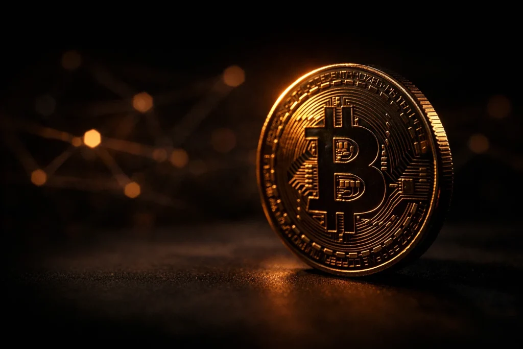 Visualisering av Bitcoin-transaktioner inom sportsbetting med Lightning Network-noder och blockkedje-block mot mörk teknologisk bakgrund