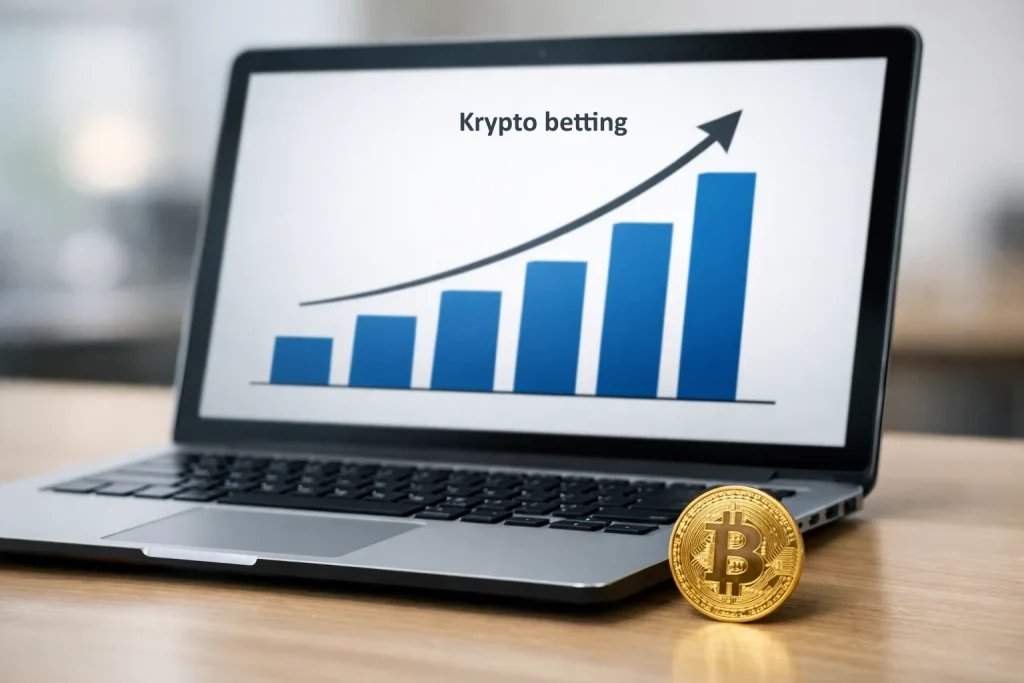 Stigande kurva över krypto-bettingmarknaden med siffror i bakgrunden